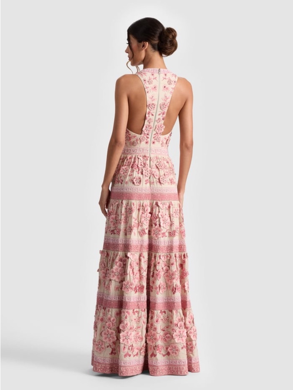 Alice + Olivia Pink Floral Embroidered V-Neck Maxi Dress - Picture 3 of 4